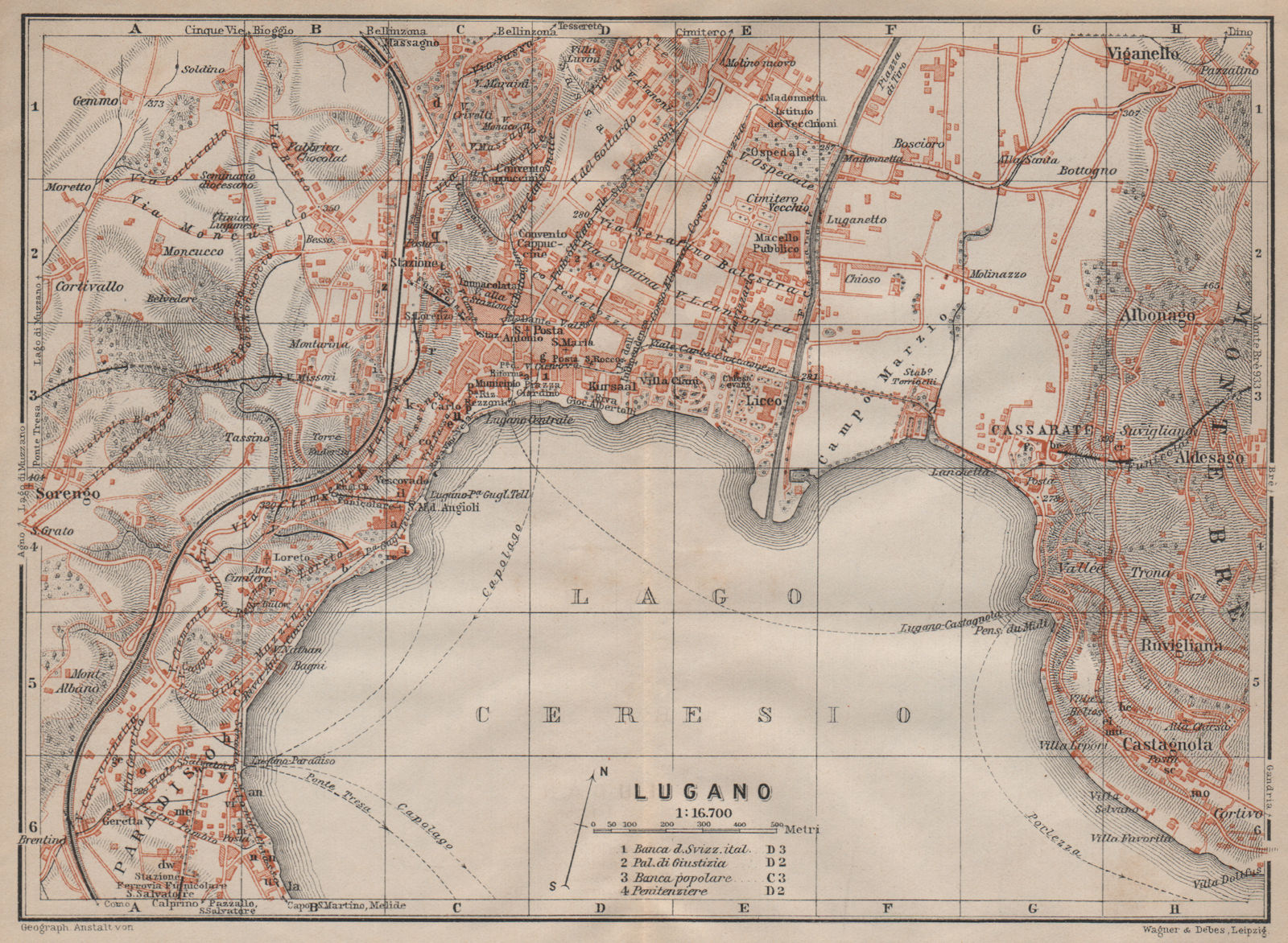 LUGANO. town city stadtplan. Switzerland Suisse Schweiz carte karte 1913 map
